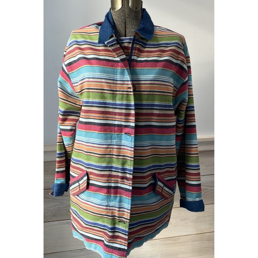 BACK IN THE SADDLE Barn Jacket Denim Trim Size Medium Lightweight‎ Cotton